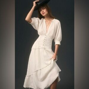 Anthropologie White Button Down Corset Midi Dress